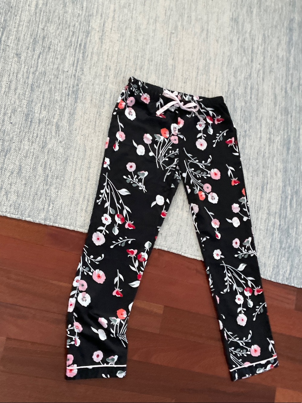 Gilligan & O'Malley Black Floral PJ Pants with Pink Drawstring